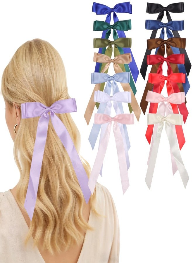 DORMIYA 15 Pcs Hair Bows for Women - Multicolor Long Tail Satin Ribbon Hair Clips, Cute Fashion Barrettes Accessories for Women Daily Outfits & Dance Performances - Image 1